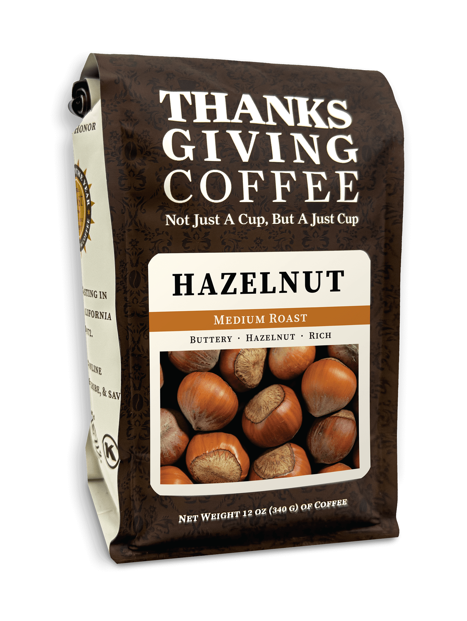 Hazelnut Flavored Coffee - Medium Roast. Tasting Notes: buttery and rich